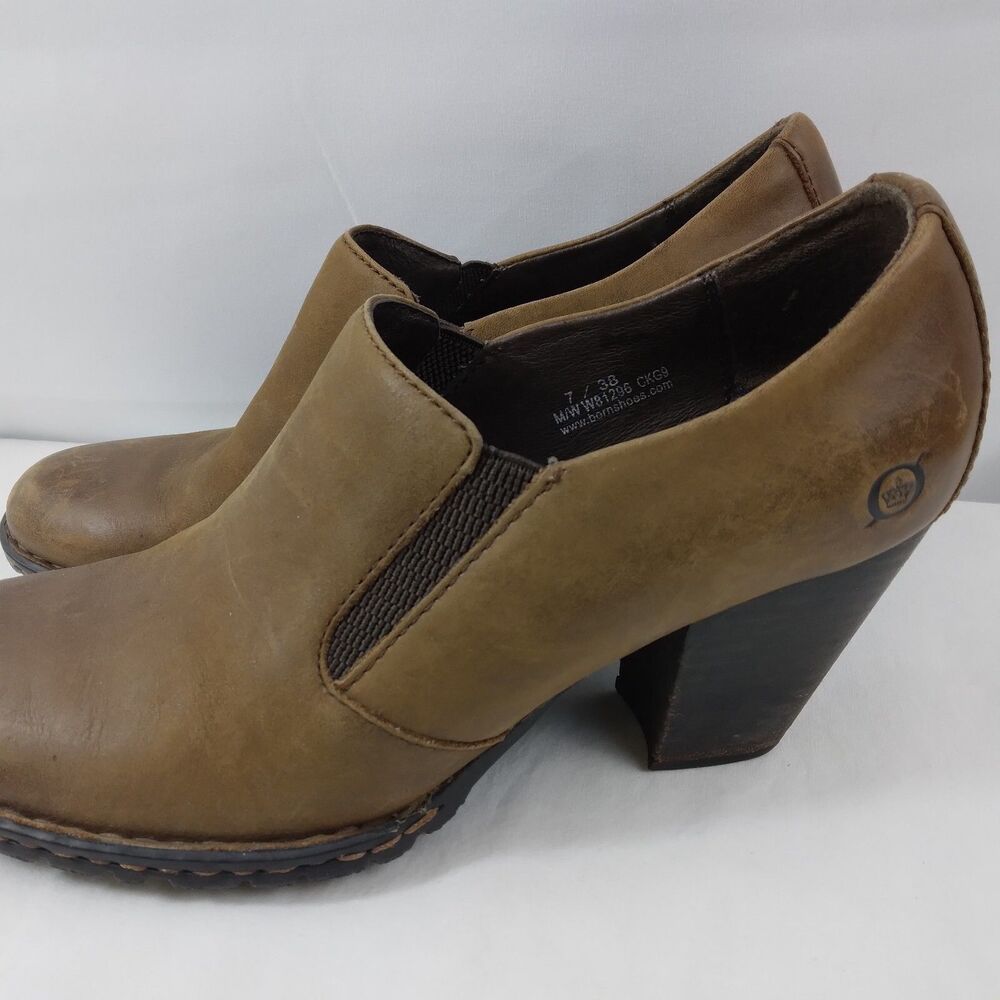 Born W81296 Gertrude Brown Leather Slip-On Bootie Heel Distressed Women's US 7 - Picture 8 of 14